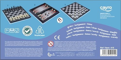 Cayro - Chess - Checkers - Magnetic Backgammon - Portable and Compact 3 in 1 Game - Classic Board Game to Play for Family - from 7 Years